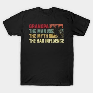 Mens Grandpa the Man the Myth the Bad Influence Vintage Cat Father's Day Gift Dad T-Shirt